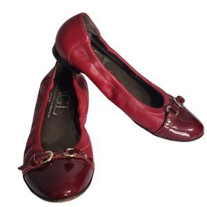 AGL Cap Toe Ballet Flats Red Leather Buckle 38 7.5